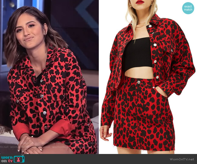 Topshop Leopard Print Denim Jacket worn by Erin Lim on E! News