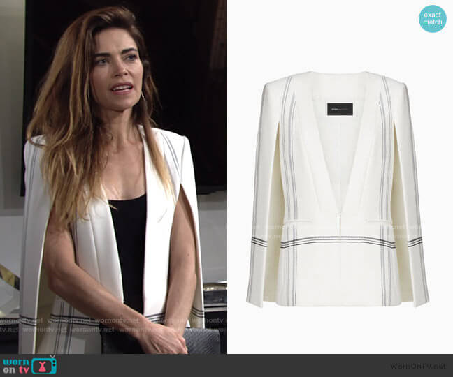 Bcbgmaxazria Upas Striped Cape worn by Victoria Newman (Amelia Heinle) on The Young and the Restless