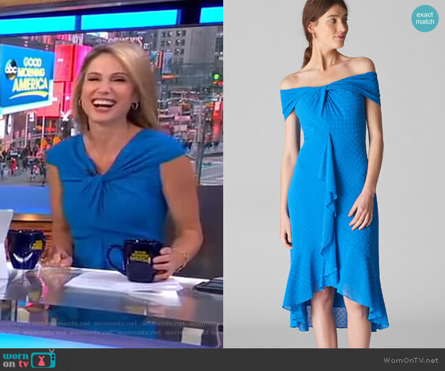 Whistles Eriko Dobby Bardot Dress worn by Amy Robach on Good Morning America