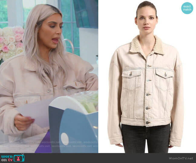 Yeezy Classic Faux Shearling Denim Jacket worn by Kim Kardashian on Keeping Up with the Kardashians