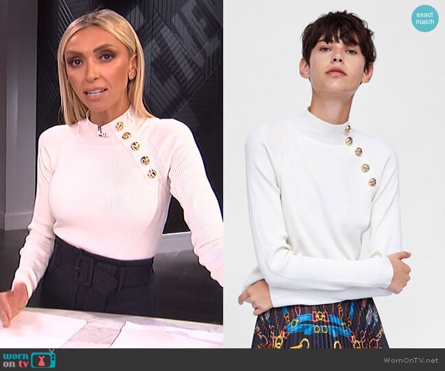 Zara Ribbed Sweater with Buttons worn by Giuliana Rancic on E! News