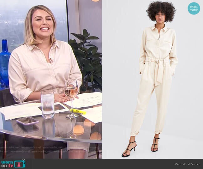 Zara Shirt Jumpsuit with Belt worn by Carissa Loethen Culiner on E! News