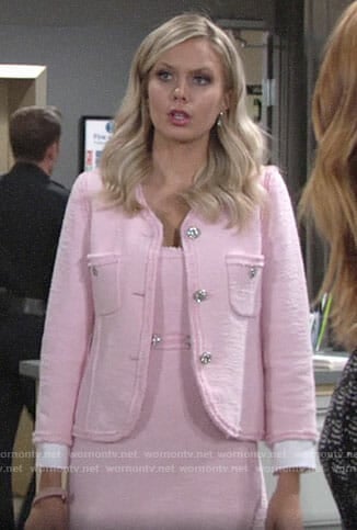 Abby’s pink tweed dress and jacket on The Young and the Restless