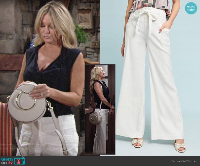 Tie-Waist Linen Wide Legs from Anthropologie worn by Sharon Newman (Sharon Case) on The Young and the Restless