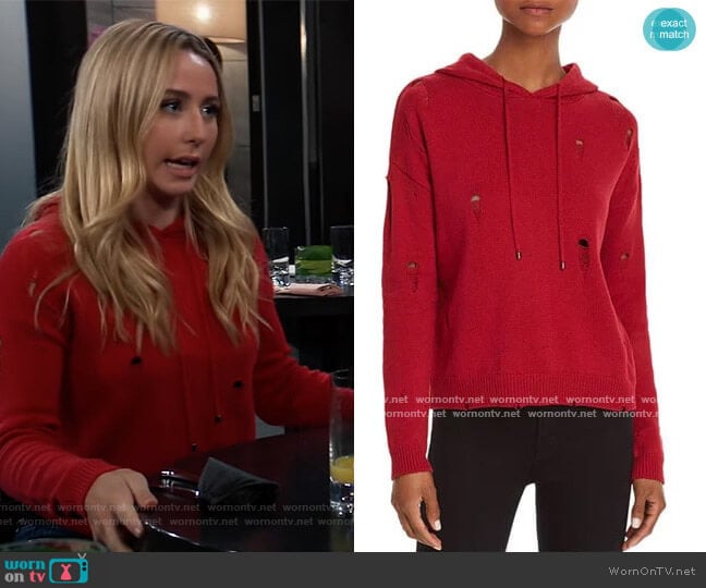 Aqua Distressed Hoodie worn by Josslyn Jacks (Eden McCoy) on General Hospital