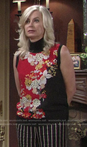 Ashley’s red and black floral top on The Young and the Restless