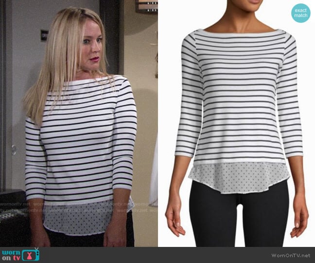 Bailey 44 Tripin Striped Mixed Media Top worn by Sharon Newman (Sharon Case) on The Young and the Restless
