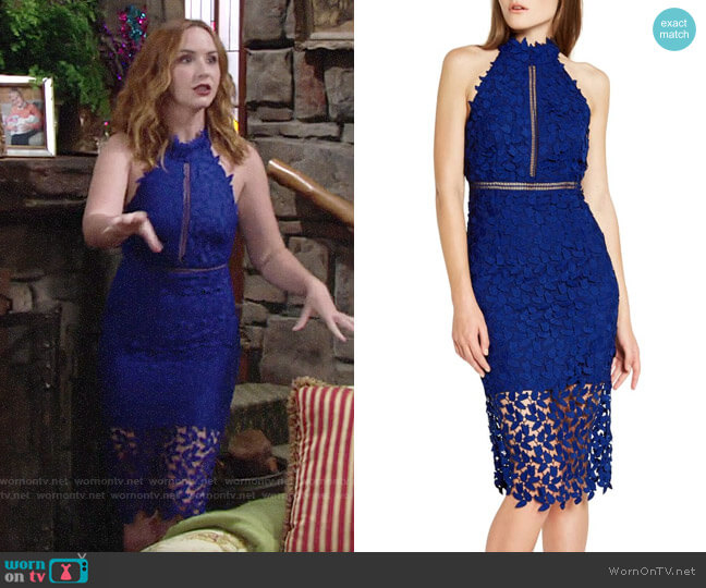 Bardot Gemma Dress in Cobalt worn by Mariah Copeland (Camryn Grimes) on The Young and the Restless