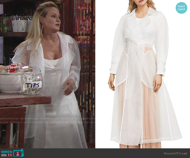 Bcbgmaxazria Calico Sheer Organza Trench Coat worn by Sharon Newman (Sharon Case) on The Young and the Restless