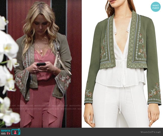 Bcbgmaxazria Floral Embroidered Cropped Jacket worn by Summer Newman (Hunter King) on The Young and the Restless