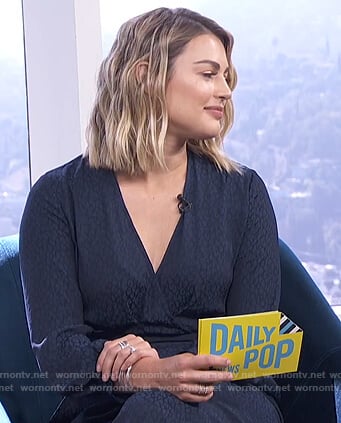 Carissa’s blue leopard print jumpsuit on E! News Daily Pop