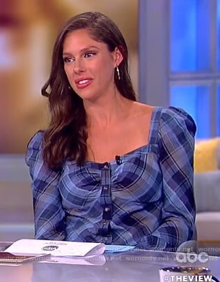 Abby’s blue plaid square neck top on The View