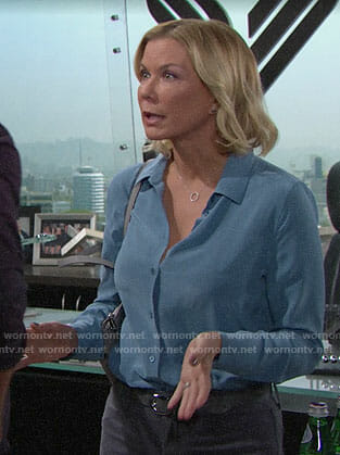 Brooke’s blue button down blouse on The Bold and the Beautiful