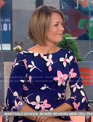 Dylan’s navy floral bell sleeve dress on Today