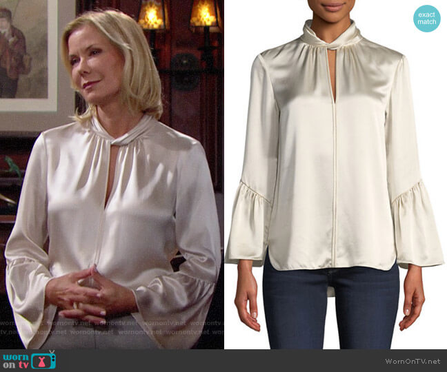 Elie Tahari Laraib Blouse in Rich Cream worn by Brooke Logan (Katherine Kelly Lang) on The Bold and the Beautiful