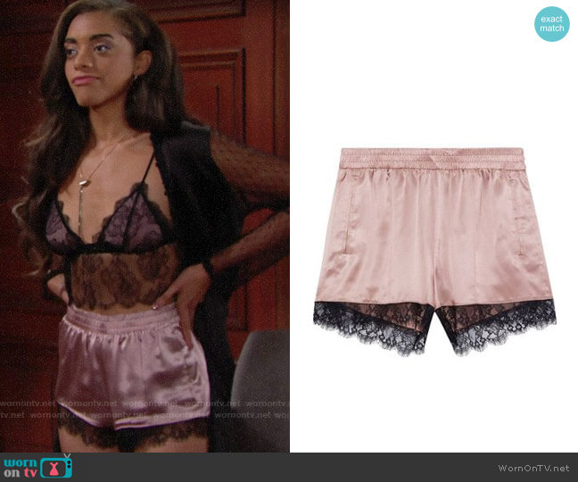 Fleur du Mal Lace-trimmed silk-satin pajama shorts worn by Zoe (Kiara Barnes) on The Bold and the Beautiful