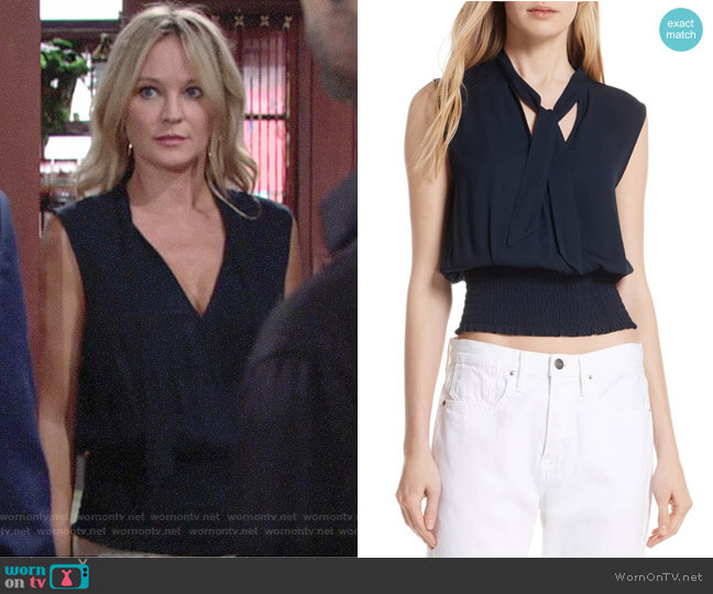 Frame Tie Neck Smock Hem Top worn by Sharon Newman (Sharon Case) on The Young and the Restless