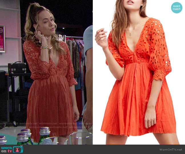 Free People Bella Note Dress in Terracotta worn by Hope Logan (Annika Noelle) on The Bold and the Beautiful