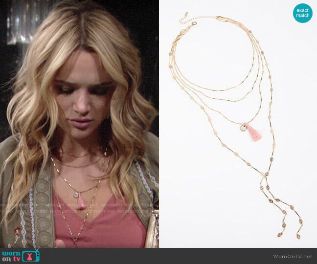 Free People Tiny Tassel Necklace worn by Summer Newman (Hunter King) on The Young and the Restless