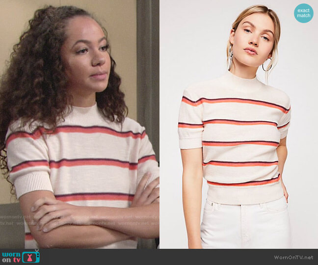 Free People Way Back Mock Neck Sweater in Petal Combo worn by Mattie Ashby (Lexie Stevenson) on The Young and the Restless