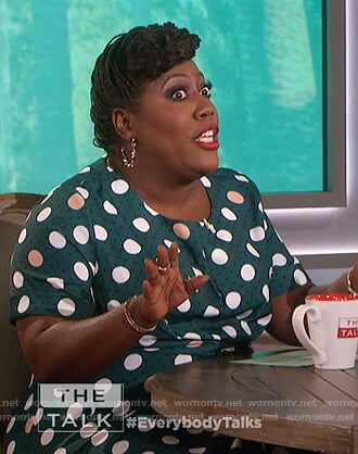 Sheryl’s green polka dot print dress on The Talk