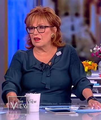Joy’s green smocked sleeve blouse on The View