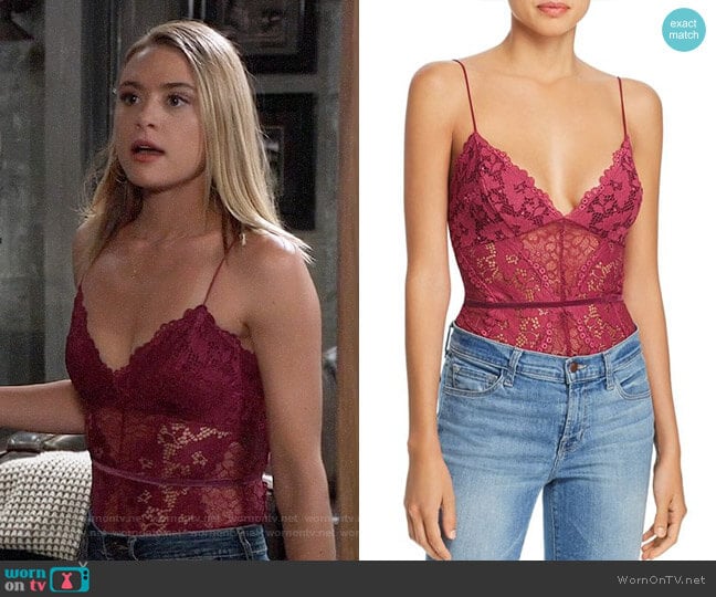 Guess Treon Lace Bodysuit worn by Kiki Jerome (Hayley Erin) on General Hospital