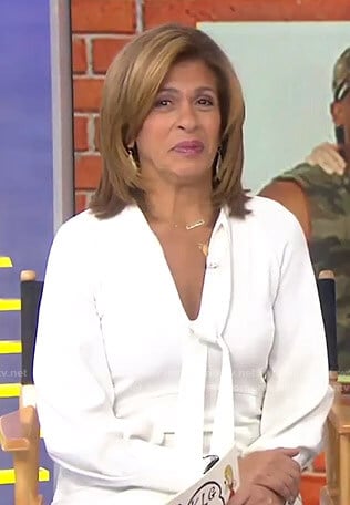Hoda’s white tie neck mini dress on Today