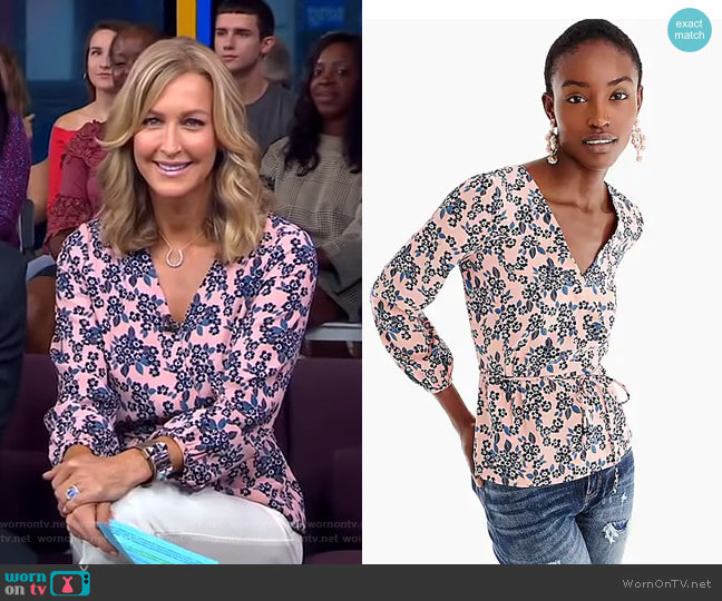 J.Crew Drapey Crepe Faux-Wrap Top worn by Lara Spencer on Good Morning America