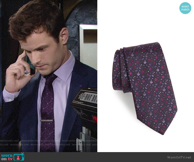 John Varvatos Star USA Floral Silk Tie in Lavender worn by Kyle Abbott (Michael Mealor) on The Young and the Restless