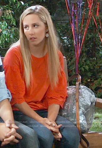 Josslyn’s red eyelet sleeve top on General Hospital