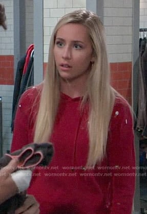 Josslyn’s red distressed hoodie on General Hospital