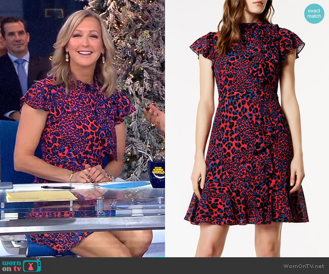 Karen Millen Ruffled Leopard Print Dress worn by Lara Spencer on Good Morning America