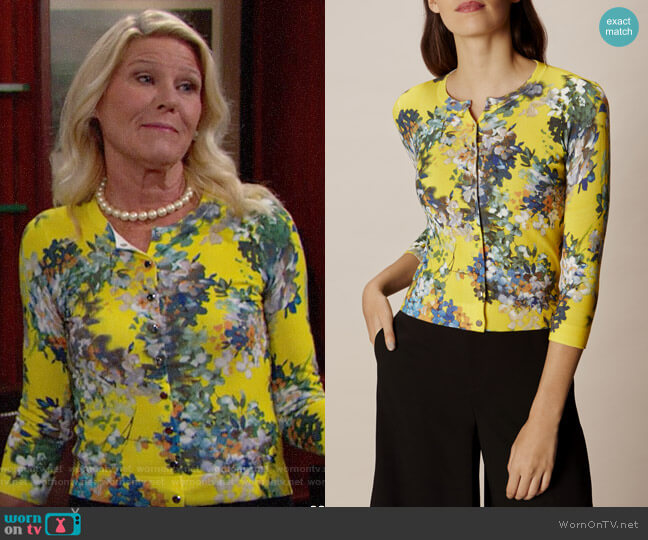 Karen Millen Floral Print Cardigan worn by Pamela Douglas (Alley Mills) on The Bold and the Beautiful