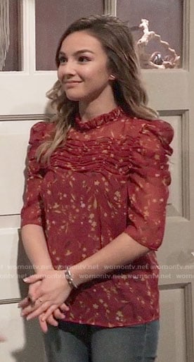 Kristina’s red floral ruched top on General Hospital