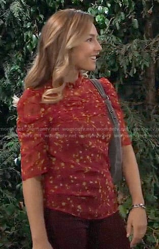 Kristina’s red floral ruched top on General Hospital
