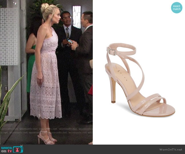 Leith Ava Asymmetrical Strappy Sandal in Patent Blush worn by Abby Newman (Melissa Ordway) on The Young and the Restless