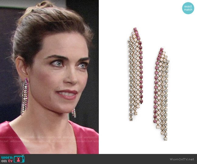 Loren Hope Marissa Drop Earrings in Pink worn by Victoria Newman (Amelia Heinle) on The Young and the Restless