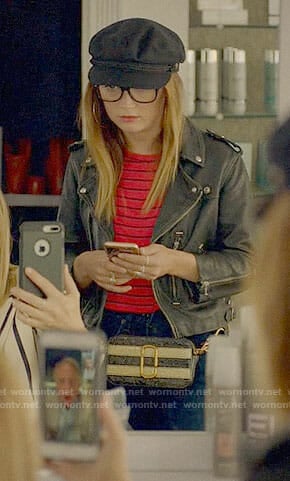 Mallory’s red striped tee and leather jacket on American Horror Story