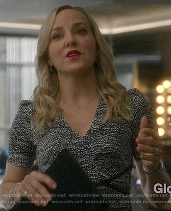 Marissa’s black and white patterned v-neck dress on Bull