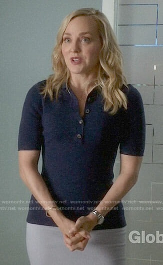 Marissa’s navy polo top on Bull