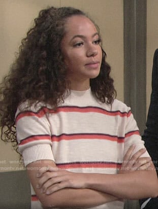 Mattie’s cream striped short sleeve sweater on The Young and the Restless