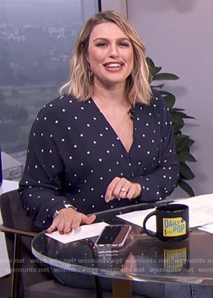 Carissa’s navy polka dot print top on E! News Daily Pop