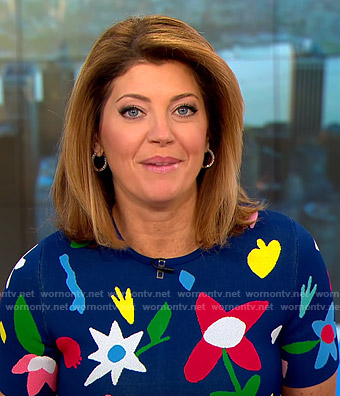 Norah’s blue floral knit dress on CBS This Morning