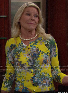 Pam’s yellow floral cardigan on The Bold and the Beautiful