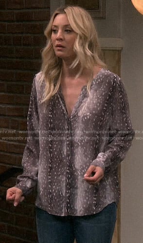Penny’s grey animal print blouse on The Big Bang Theory