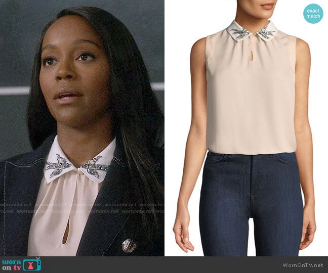 Rebecca Taylor Bird-Embellished Collar Silk Top worn by Michaela Pratt (Aja Naomi King) on How to Get Away with Murder