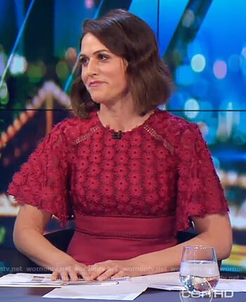 Rachel’s red floral mini dress on The Project