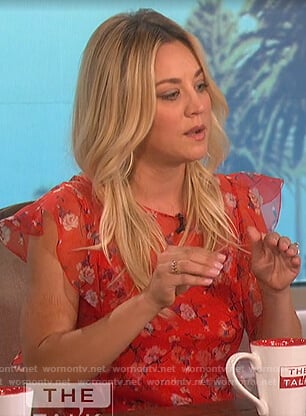 Kaley Cuoco’s red floral sheer dress on The Talk