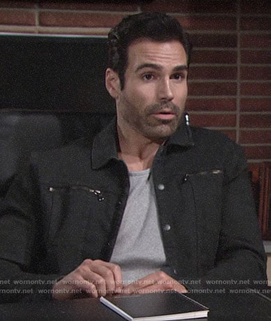 Rey’s black jacket with zip pockets on The Young and the Restless
